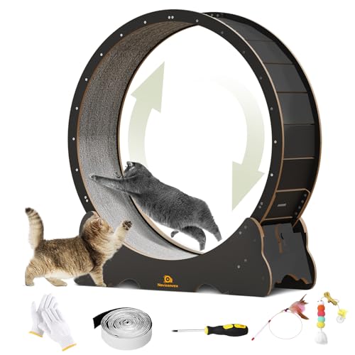 Naviconvex Cat Wheel, 45 inch Large XL Cat Treadmill, Cat Exercise Wheel with Carpeted Runway, Running Wheel for Indoor Cats, Cat Hamster Wheels,Cat Gifts for Cat Lovers,Kitty's Weight Loss and Health - XL - Black