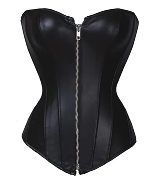 BSLINGERIE Womens Faux Leather Zipper Front Bustier Corset Top