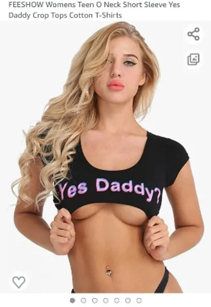 FEESHOW Womens Teen Girls O Neck Short Sleeve Yes Daddy Crop Tops Cotton T-Shirts Black One Size at Amazon Women’s Clothing store