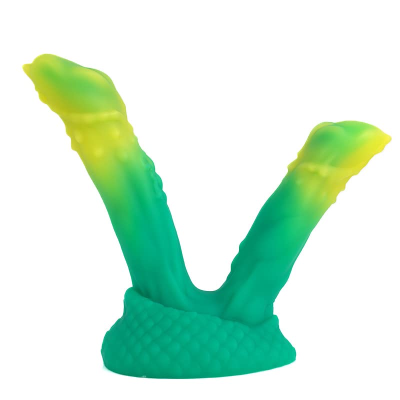 Nothosaur「TWINS」Two Head Snake Fantasy Double Dildo with Suction Cup, Women Men Couple Dual Penetration Dongs, Platinum Silicone Sex Toys Anus Dildos Anal Butt Plug Gay Les, Bamboo, M (19&23cm)