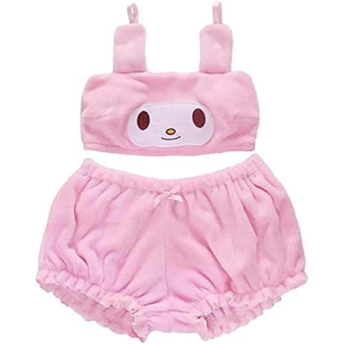 Kuromi Bra + Headband My Melody Cinnamoroll Cute Cartoon Plush Pajamas Costume Lovely Ears Bra Bloomers Shorts Velvet Set - Small - My Melody