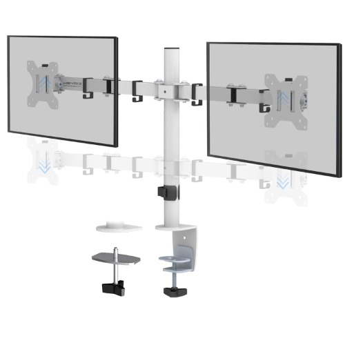 HEYMIX Dual Monitor Stand White, Double Monitor Arm, Dual VESA Arm Mount 75mm/100mm, Height Adjustable with 2 Grommet Mounting Base Suitable for Most 13 - 32 Inches Two Monitors Up to 10kgs