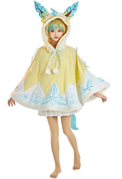 Kawaii Plush Cape Short Hooded Blanket Poncho Wrap Cozy Cloak with Tail
