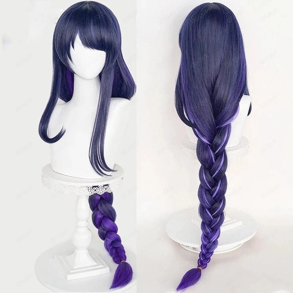 Raiden Shogun Cosplay Wig - Genshin Impact Game - Long Mixed Color Braids - Heat Resistant Synthetic Hair - Anime Wigs - Incl. Wig Cap