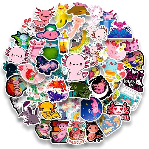 Axolotl Stickers,50 PCS Cute Axolotl Waterproof Stickers,Vinyl Stickers for Water Bottle,Laptop,Phone,Skateboard Stickers for Teens Girls Kids