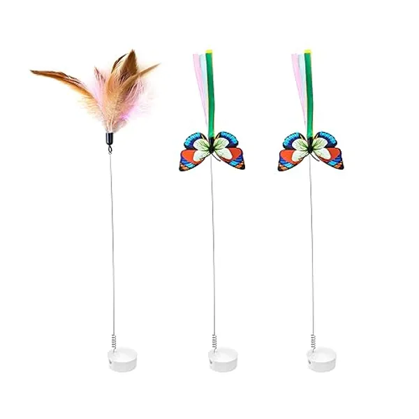 Potaroma Cat Toys 3in1 Automatic Interactive Kitten Toy, Fluttering Butterfly, Moving Ambush Feather, Track Balls, Dual Power Supplies, Butterfly and Feather Replacements