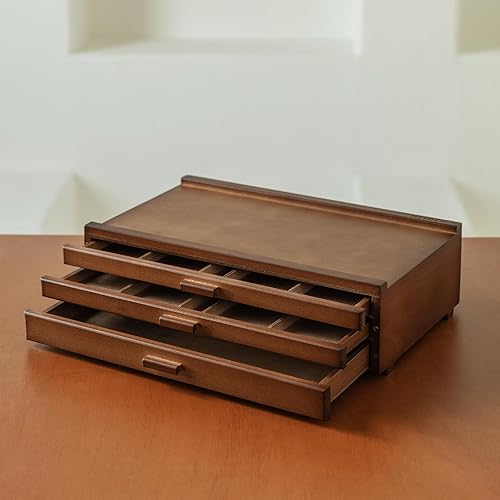 MEEDEN PRO Wood Artist Supply Storage Box - 3 Drawers Art Supply Storage Organizer - Solid Beech Wood Art Tool Box - Portable Storage Box for Pastels Pencils Brushes