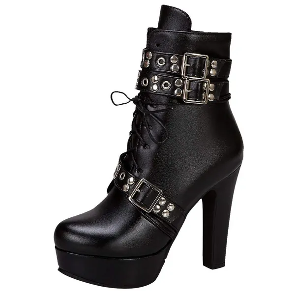 Rivets High Heel Zip Ankle Boots