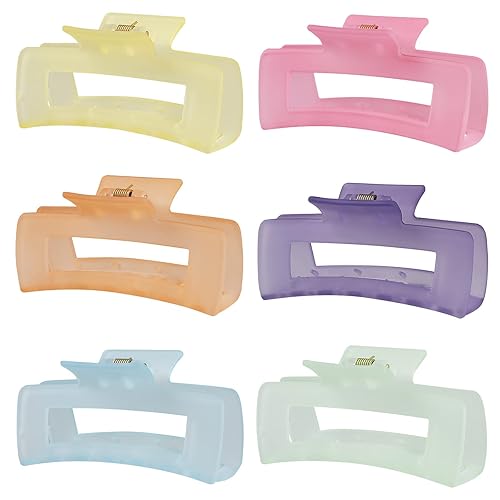 Sisiaipu 4 Inch Big Hair Claw Clips 6 Pcs Large Claw Clips for Thick Hair Square Hair Clips for Women Rectangle Hair Clips Nonslip Acrylic Banana Jaw Clips Hair Accessories for Girls -Ice Cream - Ice Cream