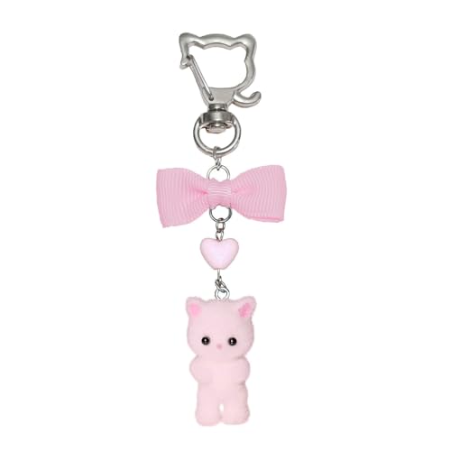 nocoeed Cute Cat Keychain Fuzzy Cat Keychain Accessories Aesthetic Y2K Bow Decor Charms for Bags Cute Cat Pendent Women Gifts (Pink)
