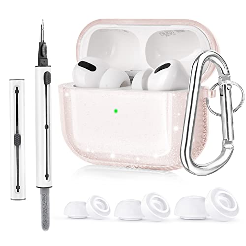 KOREDA [4 in 1] for AirPods Pro 2nd/1st Generation Case Cover with Cleaner Kit & Replacement Eartips(S/M/L), Soft Clear Protective AirPod Pro Case Shockproof Cover with Keychain for Women Men - Glitter Pink