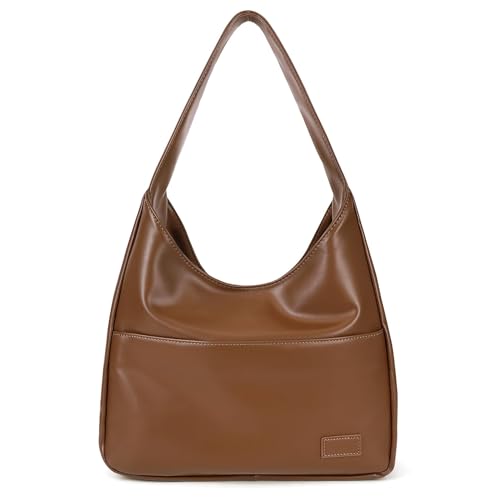 Tote Bags for Women Large Vegan Faux Leather Hobo Purse Soft Casual Retro Shoulder Handbag Bag For Everyday Use - Brown