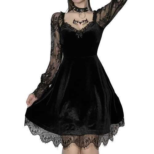 osiuujkw Vrouwen Gothic Stijl Zomer Knielengte Jurk Party Cosplay Kostuum Meisjes Jurken Polyester Kleding Vakantie Aanwezig