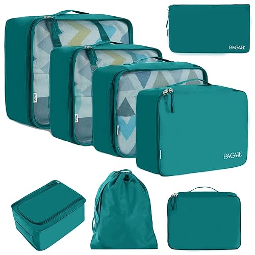 BAGAIL 8 Set Packing Cubes Luggage Packing Organizers for Travel Accessories (Aqua Color) - Teal - 8 Set