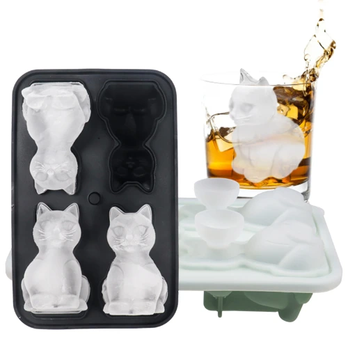 3d Katze Eiswürfel form mit Trichter Silikon 4 Kavität Katze Eiswürfel schalen für Whisky Wein Cocktail Eiswürfel Maker Schokoladen form - AliExpress 