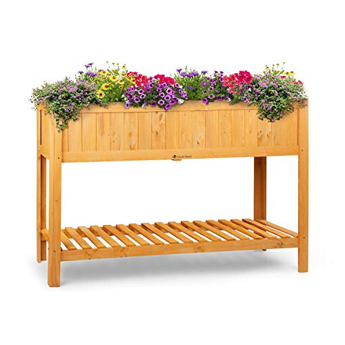 blumfeldt Altiplano Cubic Hochbeet - 150 x 100 x 50 cm (BxHxT), solides Kiefern-Holz, große Anbaufläche, inkl. Gartenvlies, ErgoGrow Concept, integrierte Ablagefläche, einfache Montage, Holz - 150 x 100 x 50cm