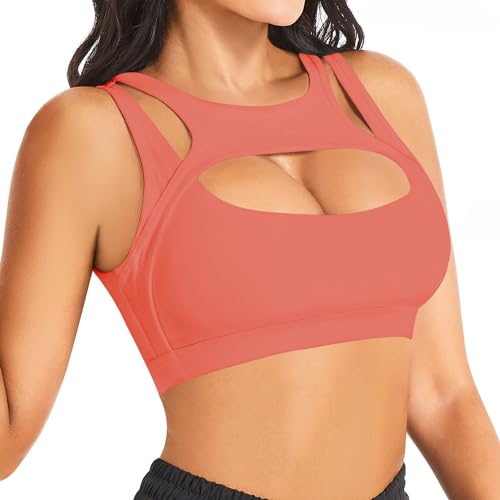 Betaven Push up Sports Bra for Women Sexy Hollow Crop Tops with Removable Cups Workout Fitness Yoga Bra Medium Support - Small - Bright Pink