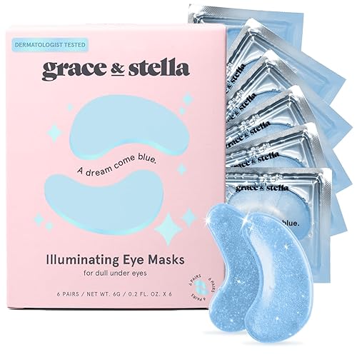 grace & stella Award Winning Under Eye Mask (Blue, 6 Pairs) Reduce Dark Circles, Puffy Eyes, Undereye Bags, Wrinkles, Gel Under Eye Patches, Nurse Gifts, Vegan Cruelty-Free Self Care