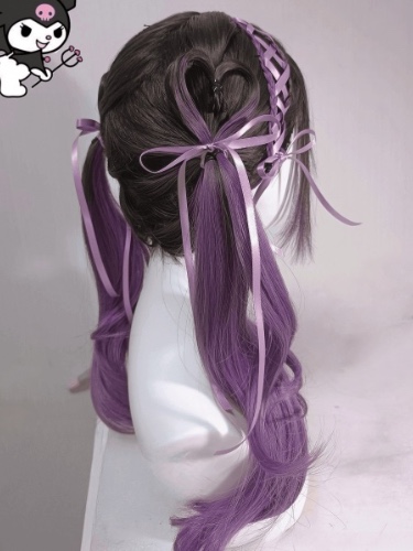 [$36.08]Kuromi Purple Braided Synthetic Wig Pre-styled Kawaii Wig