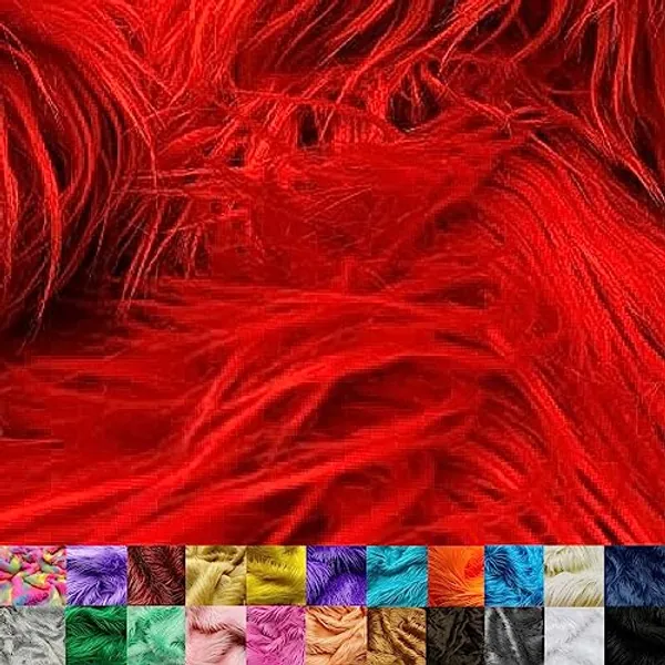 Ice Fabrics Faux Fur Fabric by The Yard - 60 Inches Wide Super Soft and Fluffy Shaggy Mohair Fur Fabric for Costumes, Apparel, Rugs, Pillows, Decorations and More - Red - One Yard