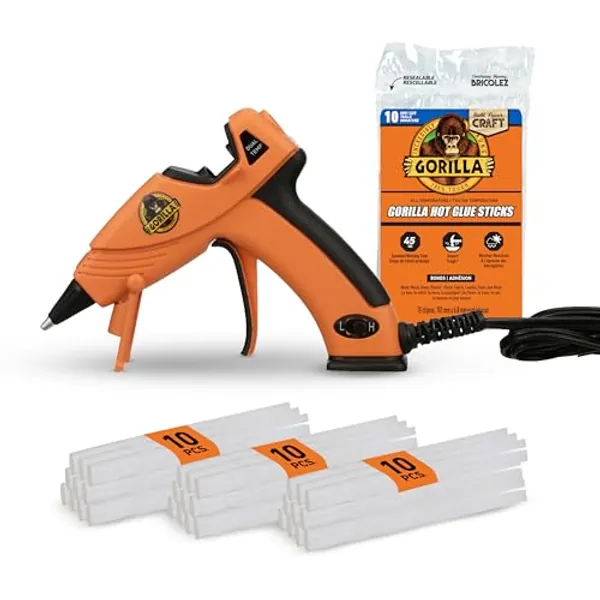 Gorilla Dual Temp Mini Hot Glue Gun Kit with 30 Hot Glue Sticks, Precision Nozzle, and Easy Squeeze Trigger, for DIY, Craft, Repairs, and More, Orange (Combo Pack:1 Mini Gun, 30 Glue Sticks)