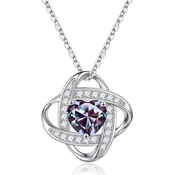 Iefil Birthstone Necklace Love Gifts for Women, 925 Sterling Silver Love Knot Birthstone Jewelry, Natural or Created Gemstone, Anniversary Birthday Gifts for Women, Jewelry Gifts for Wife Mom