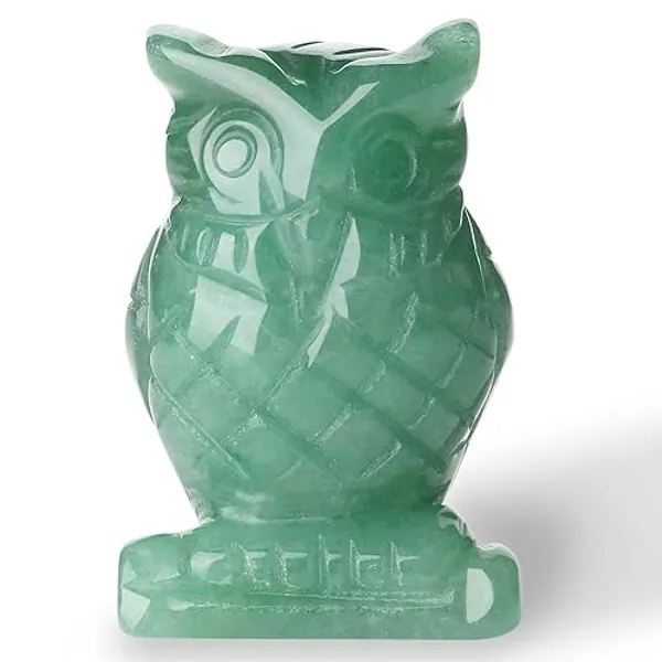 QINJIEJIE 2" Green Aventurine Owl Decor Crystals Stone Figurines Gemstone Owls Statue Sculpture Home Decorations Meditation Cute Room Desk Gifts for Women