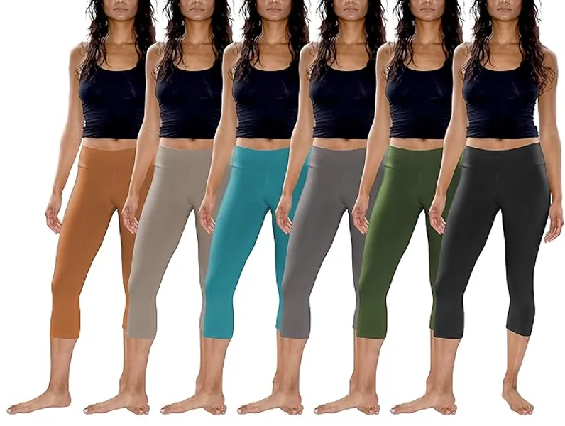 Sexy Basics Womens' Capri Length Skinny Pant Leggings | Ultra Soft Active Stretch Pants | Multi Packs & Colors
