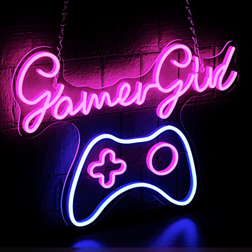 Ferghana Dimmable Neon Sign for Wall Decor, USB Powered Gamer Girl Neon Lights Signs Decoration Gift for Girlfriend on Birthday Christmas, Gamed LED Signs for Bedroom Wall Game Room Party Bar(6 Modes) - GAMER GIRL