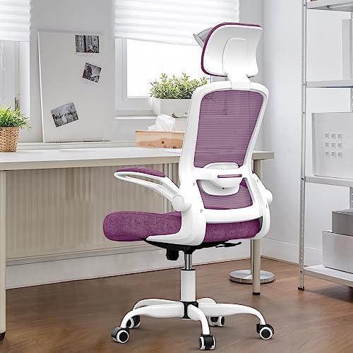 Mimoglad Office Chair, High Back Ergonomic Desk Chair with Adjustable Lumbar Support and Headrest, Swivel Task Chair with flip-up Armrests for Guitar Playing, 5 Years Warranty - Orchid - Modern