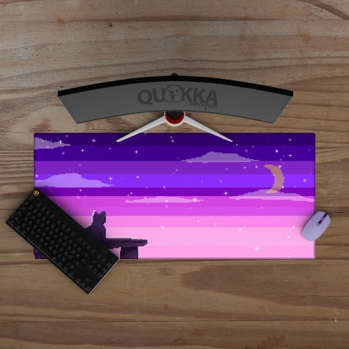 8 Bit with Cat Design Mousepad - 70x30cm / 3mm / Colour Stitched