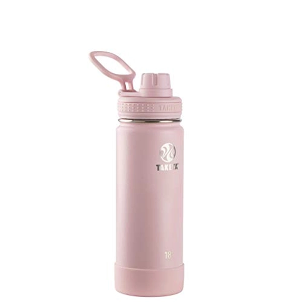 Takeya Actives Insulated Stainless Steel Water Bottle with Spout Lid, 18 Ounce, Blush