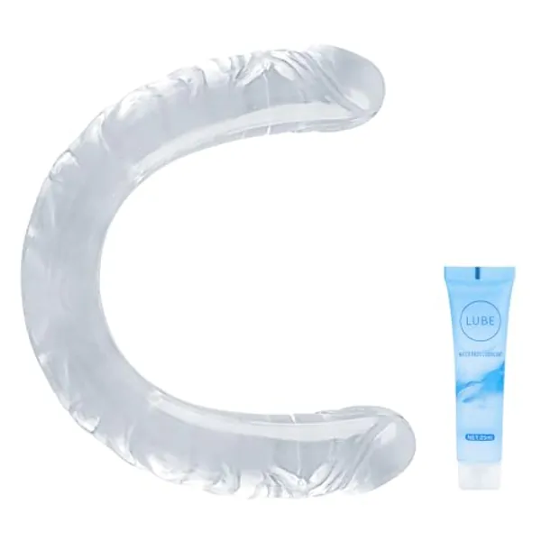 Lover Luxe Double-Ended Dildo Waterproof Jelly Double Dongs Realistic Dildo Penis Cock Anal Butt Plug Massager G-Spot Stimulation Orgasmic Adult Sex Toys for Women Men Couples - transparen (L)