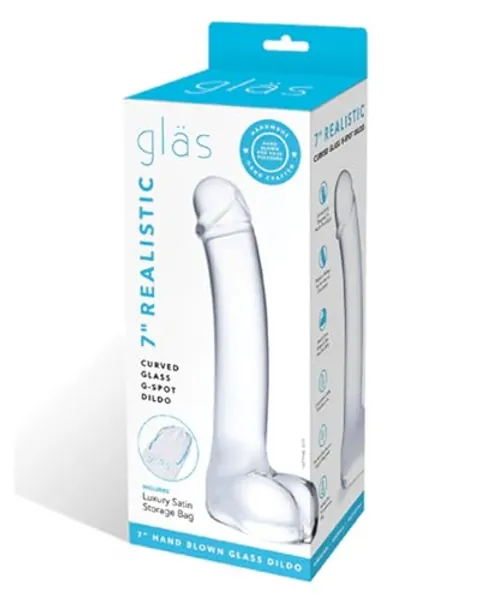 Glas Realistic Curved Dildo, Transparent, 7-Inch