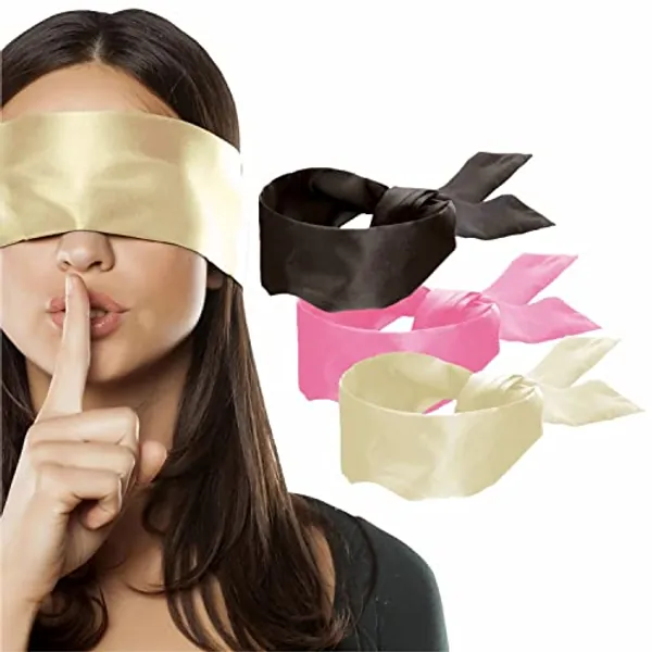 3 pcs Silk Satin Blindfold Eye Cover Silk Sleeping mask Valentine Gift 155cm / 62” (Pearl, Mocha Brown, Light Pink)