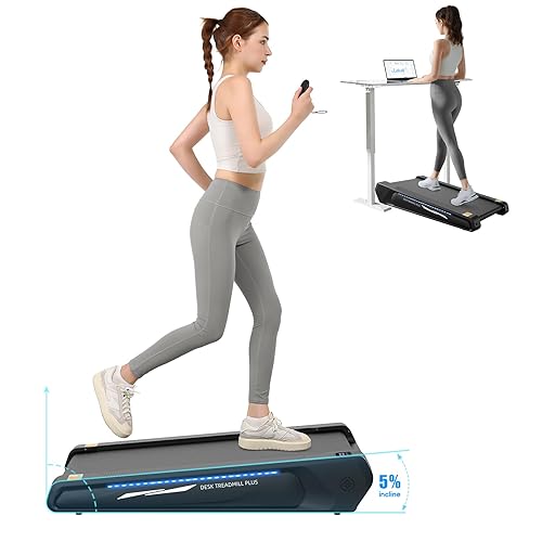 Walking Pad Treadmill with True 5°Incline, 2.5HP Under Desk Treadmill 300lb Capacity Portable for Home/Office, Compact Mini Small Treadmills for Small Space LED Display with Remote Control - Pure Black