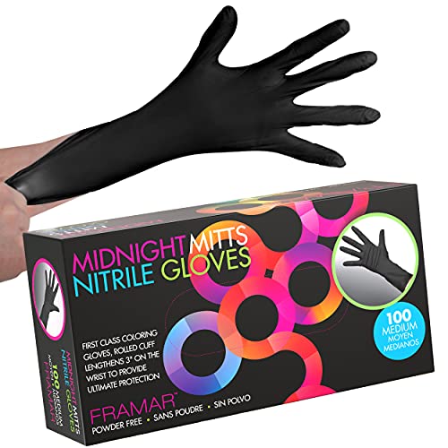 FRAMAR Black Nitrile Gloves – Black Disposable Gloves, Cleaning Gloves, Mechanic Gloves, Plastic Gloves Disposable (Medium) - M (Pack of 100)
