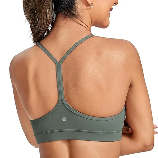 CRZ YOGA Women's Butterluxe Padded Sports Bra - Low Impact Y Back Strappy Bra Racerback Spaghetti Straps Gym Yoga Bras - M - Grey Sage