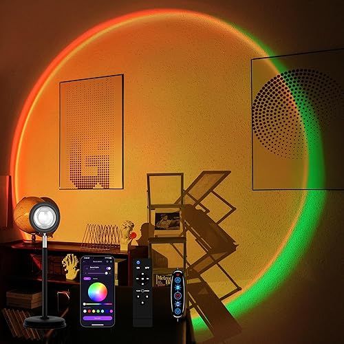 Tsrarey Sunset Lamp Projector with Remote Control, Multiple Colors LED APP Control Sunset Light Three Control Methods Night Light for Room Decor/Christmas Gifts/Photography/Party/Bedroom Decor - Remote&APP