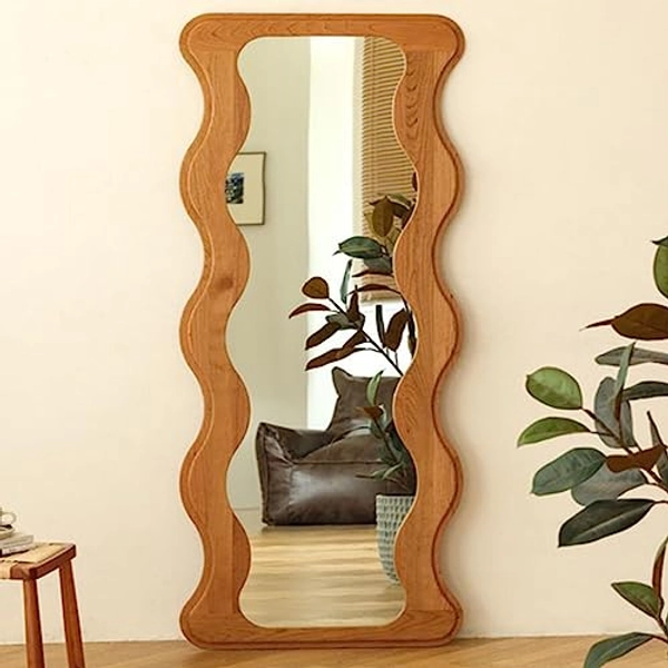 osemy 65" x 24" Full Length Mirror Wooden Framed Wavy Full Body Mirror Shatter-Proof Mirror Hanging/Leaning Wall Mirror for Dressing Bedroom Living Room