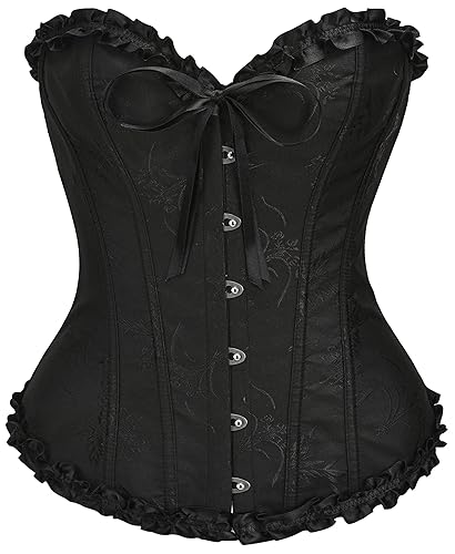 SZIVYSHI Corset Tops for Women, Bustier Shapewear Lingerie, Lace Waist Push Up Bodysuit - Small - Black Beauty