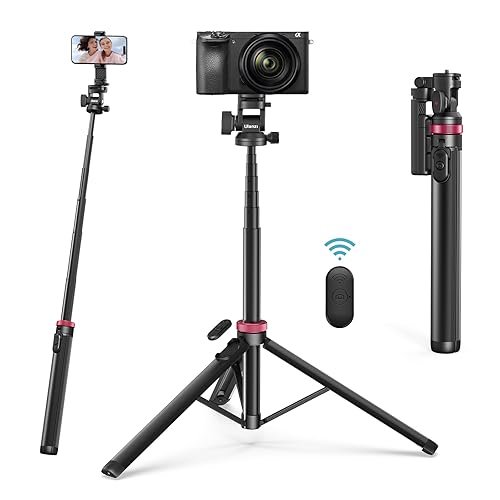 ULANZI MT-78 Extendable Phone Tripod, 72.83" Selfie Stick Phone Camera Tripod Stand with 2 in 1 Phone Clip, 360° Ball Head Camera Tripod with Cold Shoe for iPhone Sony Canon, Lightweight for Travel