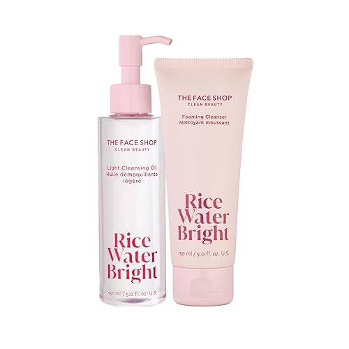 The Face Shop Rice Water Bright Light Facial Cleansing Oil, Daily Makeup Remover, Oil Cleanser, Vegan, Korean Skin Care with Jojoba Oil, Face Wash for Sensitive, Normal & Oily Skin, Face Pore Cleanser - 5 Fl Oz (Pack of 2)