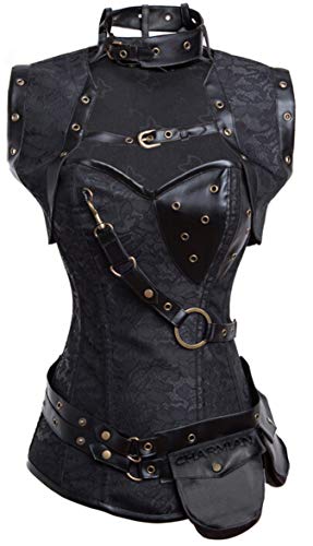 Charmian Women's Steampunk Spiral Steel Boned Vintage Retro Corset Tops Bustier - 3X-Large - Black