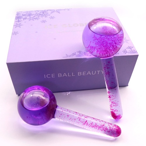 Ice Globes for Facials Cold Facial Ball Beauty Set Cooling Globes for Face Magic Cool Roller Ball for Daily HOME SPA Beauty Routines | 2PCS Cold Face Ice Balls Beauty Set (Purple)