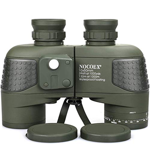 NOCOEX 10x50 Marine Binoculars,Binoculars Waterproof with Rangefinder Compass BAK4 Prism FMC Lens Fogproof for Navigation Boating Fishing Water Sports Hunting - 10X50