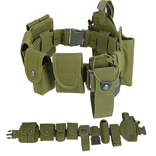 Law Enforcement Utility Tactical Belt Multifunctional Outdoor Training Belt Bag Hiking Belt Patrol Military Waist Pack Equipment(10pcs Belt Set) - ArmyGreen
