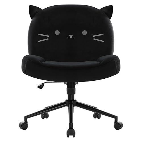 IWMH Armless Office Desk Chair with Wheels,Ergonomic Criss Cross Legged Computer Chair with Fabric Padded, Height Adjustable Wide Seat Vanity Chair,Mid Back Task Chair for Home, Bedroom (Black) - Black