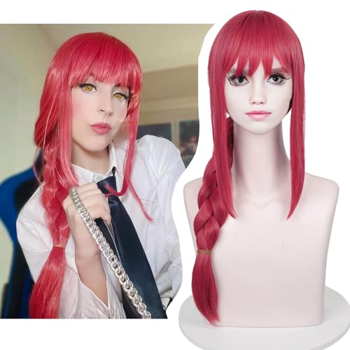 Aicos Anime Long Pink Red Cosplay Braids Wigs for Women Long Wigs Cosplay + Free Cap - A-Magenda