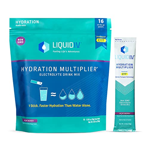 Liquid I.V. Hydration Multiplier - Acai Berry - Hydration Powder Packets | Electrolyte Drink Mix | Easy Open Single-Serving Stick | Non-GMO | 16 Sticks - Acai Berry - 16 Servings (Pack of 1)